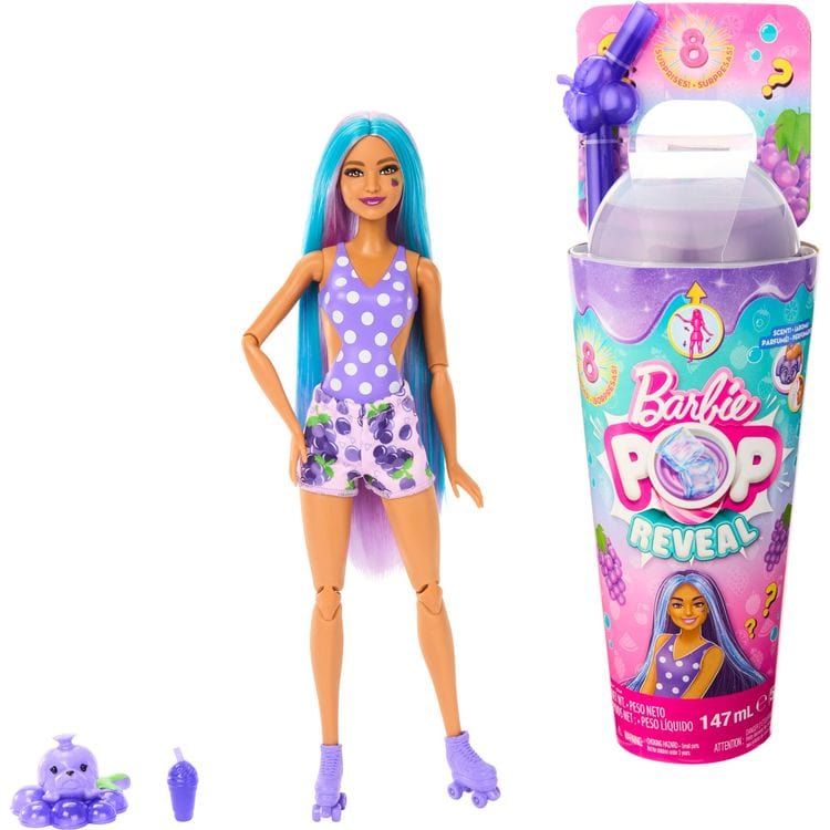 Barbie World of Barbie Barbie® Pop Reveal™ Fruit Series Doll, Grape Fizz Theme