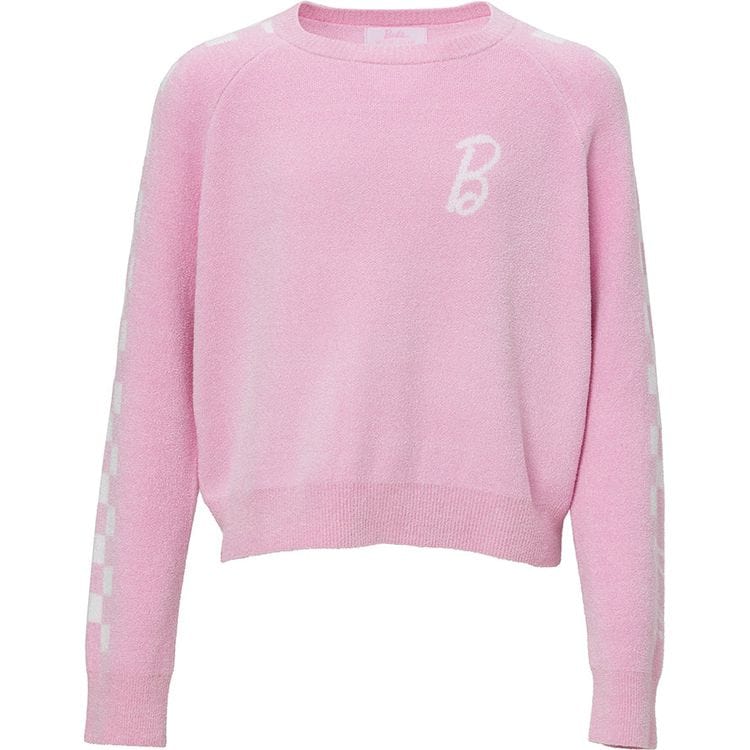 Barefoot Dreams World of Barbie Barbie Pink / 12-14 CozyChic Ultra Lite Youth Checkered Barbie Pullover