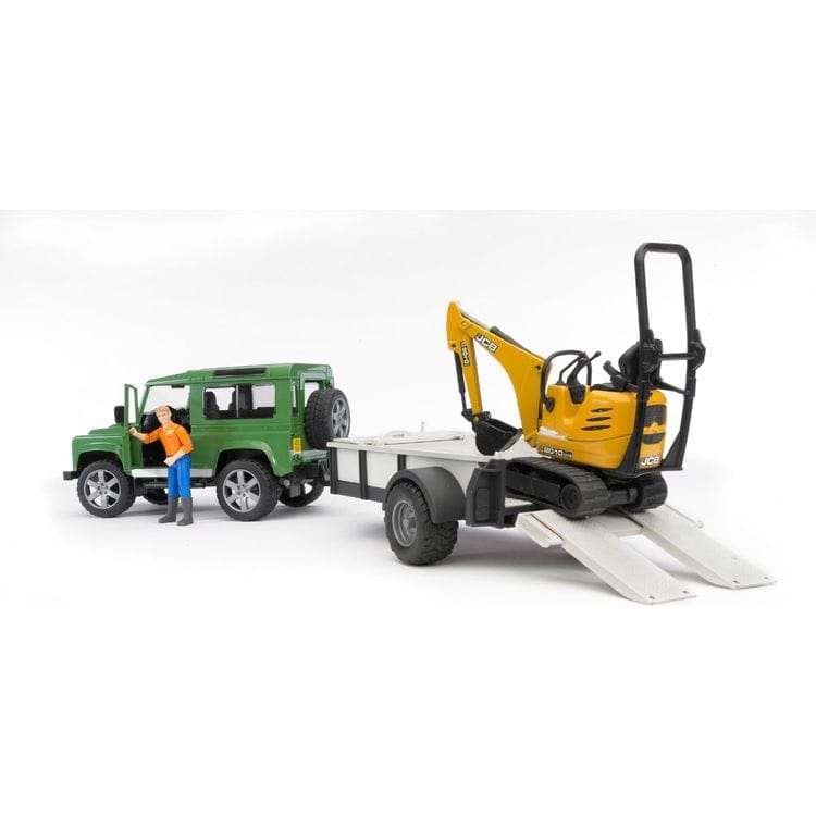 Bruder Vehicles Land Rover Defender Station with JCB Micro Excavator + Worker