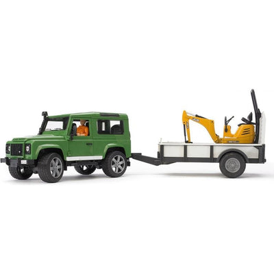 Bruder Vehicles Land Rover Defender Station with JCB Micro Excavator + Worker