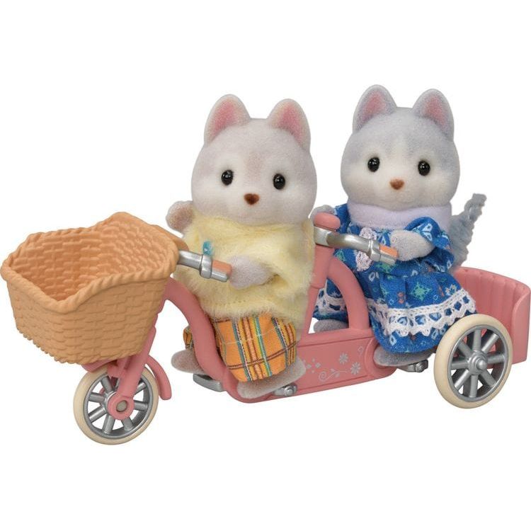 Calico Critters Collectibles Calico Critters Husky Brother & Sister's Tandem Cycling Set, Dollhouse Playset with Figures and Accessories