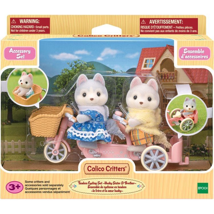 Calico Critters Collectibles Calico Critters Husky Brother & Sister's Tandem Cycling Set, Dollhouse Playset with Figures and Accessories