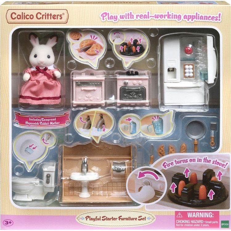 Calico Critters Collectibles Calico Critters Playful Starter Furniture Set, Dollhouse Furniture Set with Figure and "Working" Appliances