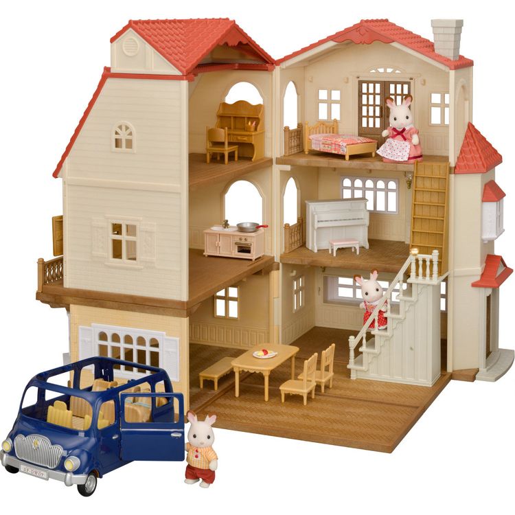 Calico Critters Collectibles Calico Critters Red Roof Grand Mansion Dollhouse Playset with 3 Figures, Furniture, Vehicle and Accessories