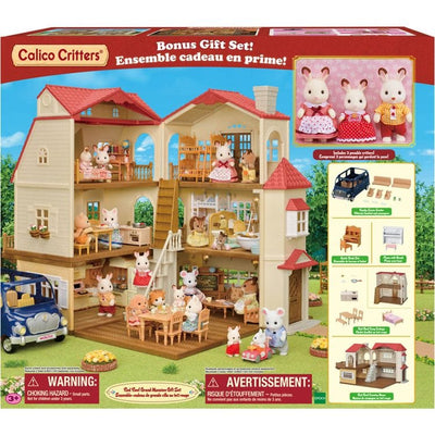 Calico Critters Collectibles Calico Critters Red Roof Grand Mansion Dollhouse Playset with 3 Figures, Furniture, Vehicle and Accessories