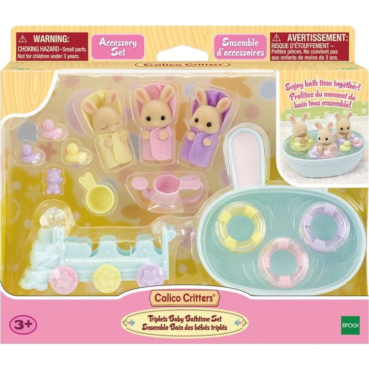 Calico Critters Collectibles Calico Critters Triplets Baby Bathtime Set, Dollhouse Playset with 3 Figures and Accessories