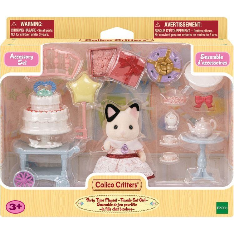 Calico Critters Collectibles Calico Critters Tuxedo Cat Girl's Party Time Playset, Dollhouse Playset with Figure and Accessories