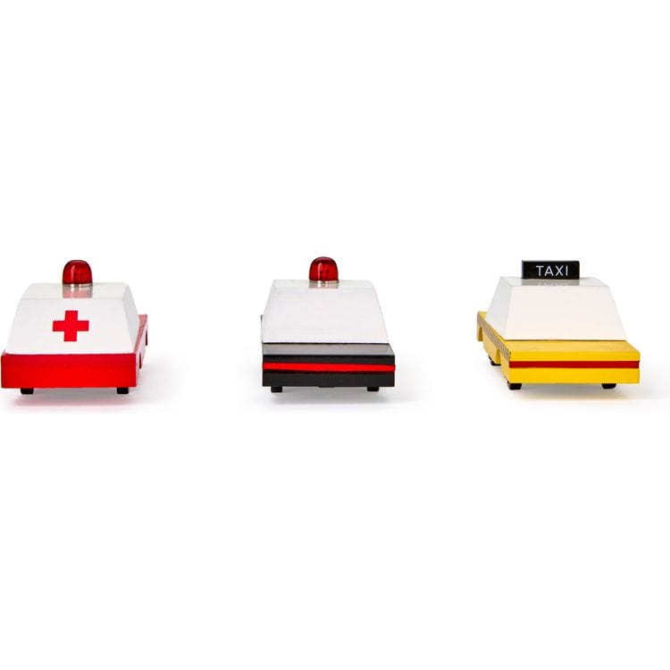 Candylab Vehicles 3 Pack NYC Wooden Cars - Taxi, Police Car & Ambulance