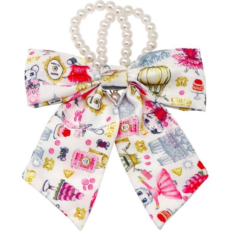 Claris - The Chicest Mouse in Paris™ Trend Accessories Claris Fashion Print and Pearl Hair Elastic with Bow