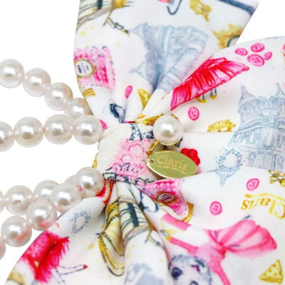 Claris - The Chicest Mouse in Paris™ Trend Accessories Claris Fashion Print and Pearl Hair Elastic with Bow