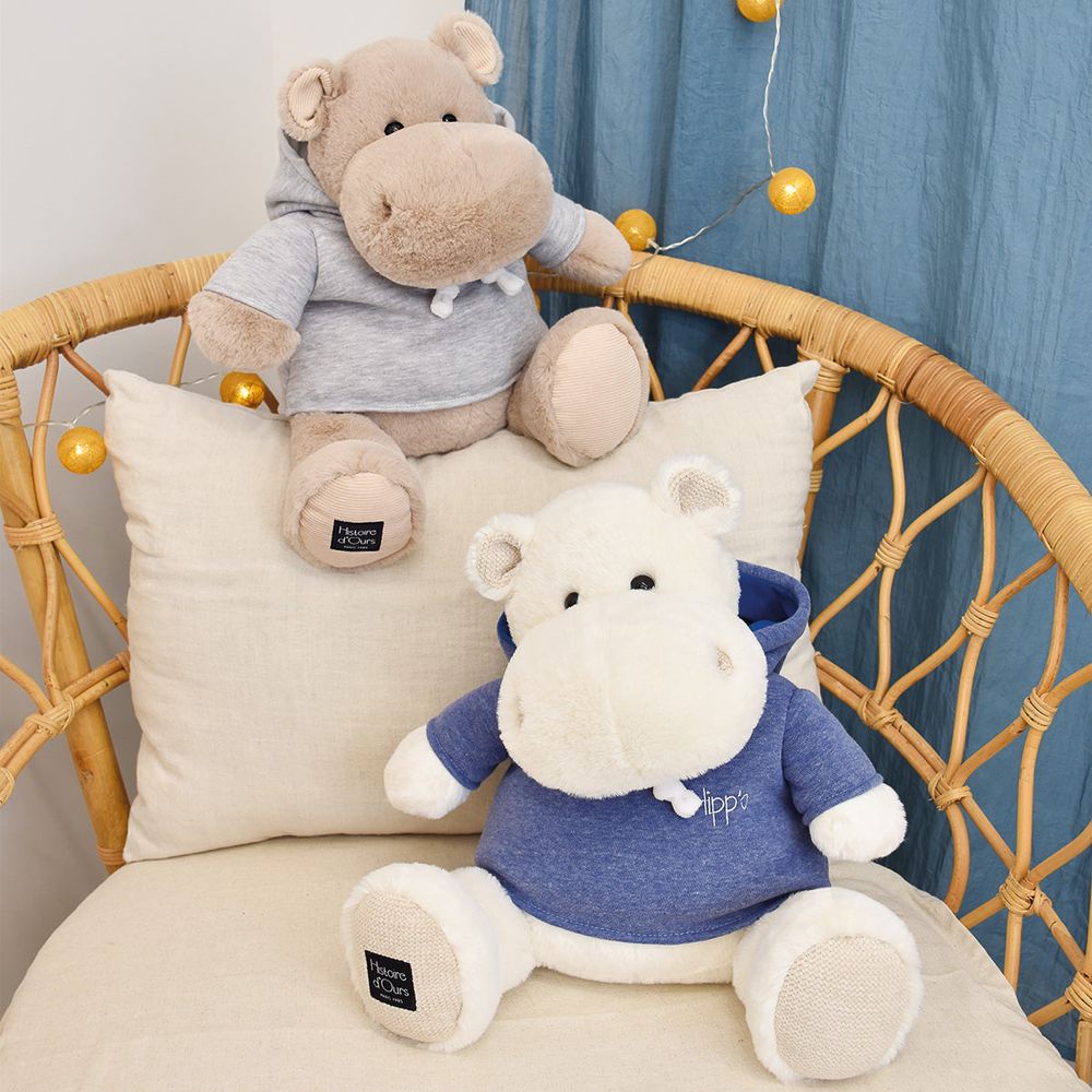 Hippo Plush Beige with Grey Sweatshirt