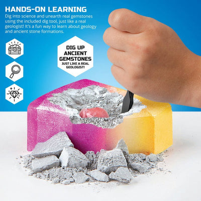 Discovery Mindblown STEM Mini Unearthed Gemstones Dig Set, 2 Pack Excavation Kit w/ Chisel