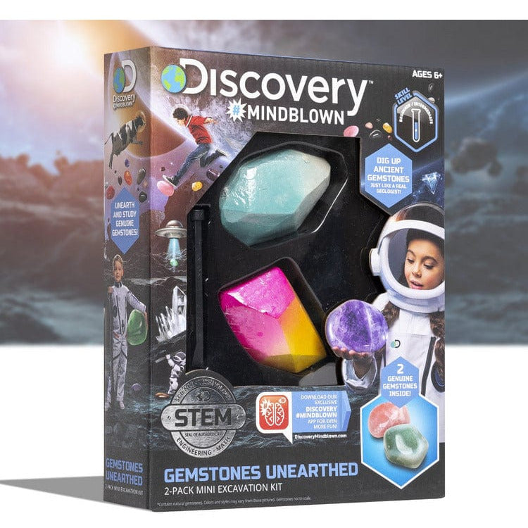 Discovery Mindblown STEM Mini Unearthed Gemstones Dig Set, 2 Pack Excavation Kit w/ Chisel