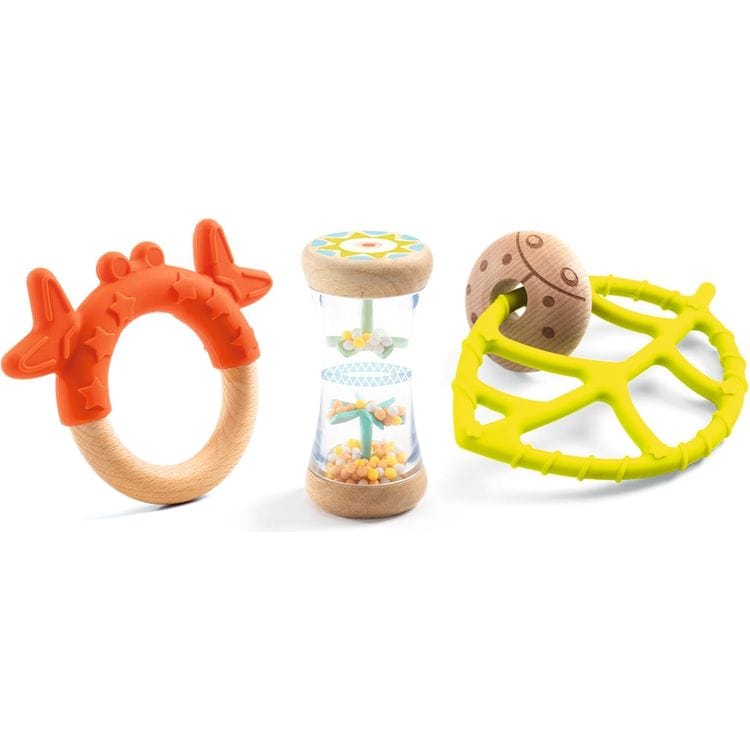 Djeco Infants Baby White BabySet - 2 Teethers and Rattle