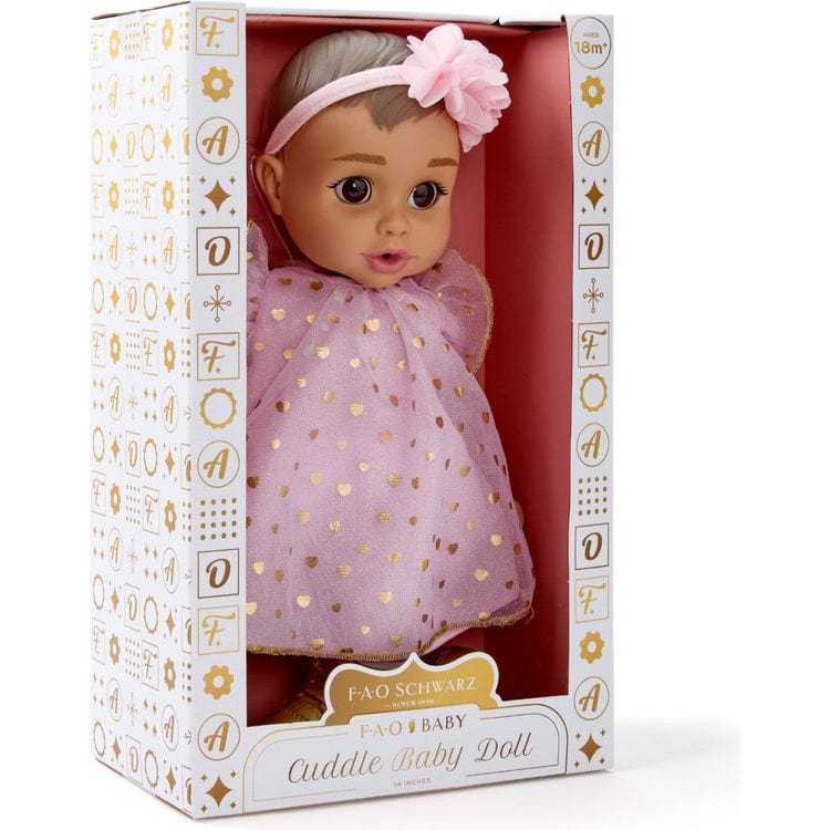 FAO Schwarz Dolls Cuddle Baby Doll 14-Inches - Brown Hair