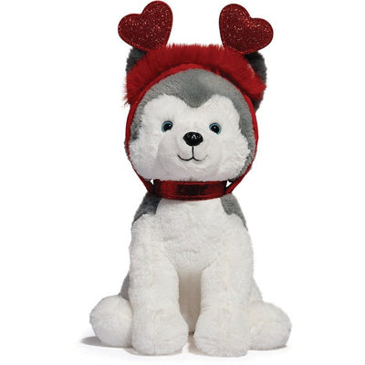 FAO Schwarz Plush 12" Sparklers Toy Plush Husky with Removable Red Heart Boppers