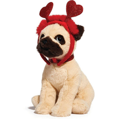 FAO Schwarz Plush 12" Sparklers Toy Plush Pug with Removable Red Heart Boppers