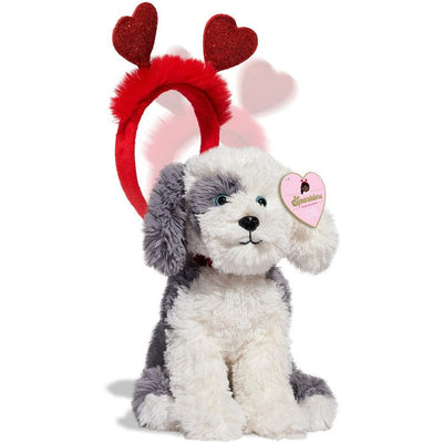 FAO Schwarz Plush 12" Sparklers Toy Plush Sheep Dog with Removable Red Heart Boppers