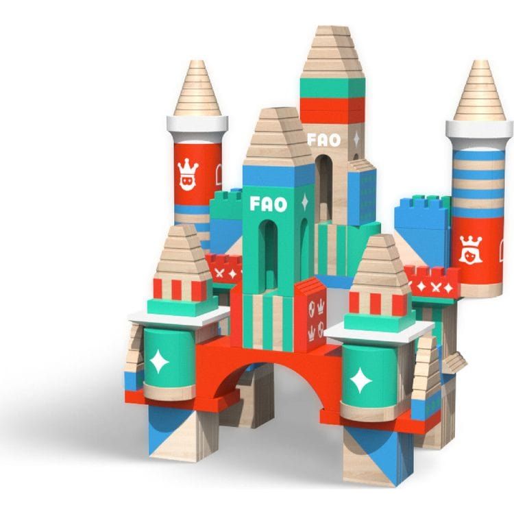 FAO Schwarz Preschool Medieval Wooden Castle Building Blocks