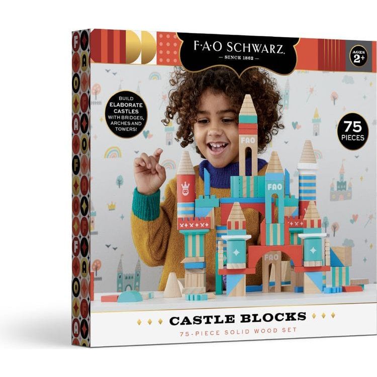 FAO Schwarz Preschool Medieval Wooden Castle Building Blocks