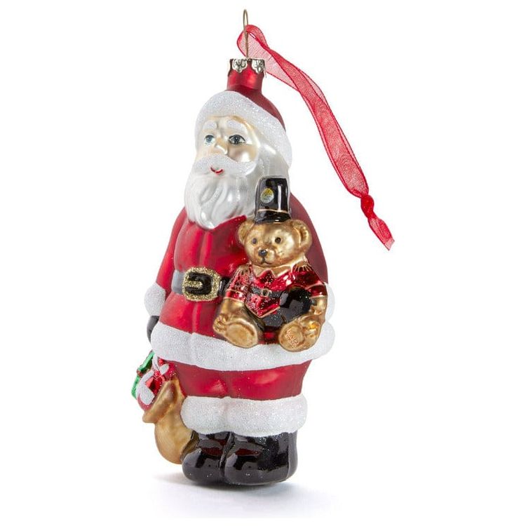 FAO Schwarz Souvenirs Ornament Glass Santa with Teddy Bear 3.15 x 5.43"