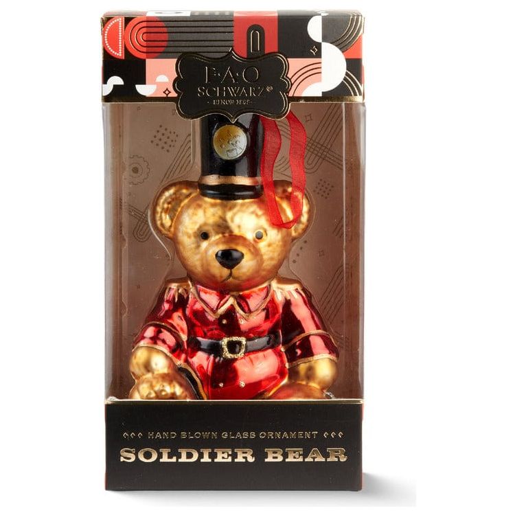 FAO Schwarz Souvenirs Ornament Glass Soldier Bear 3 x 5.31"