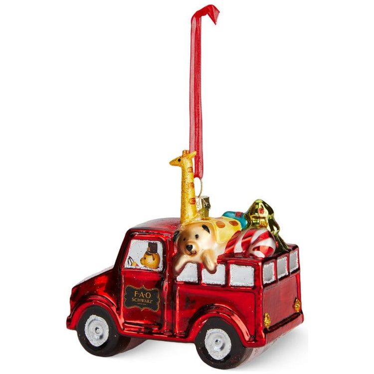 FAO Schwarz Souvenirs Ornament Glass Toy Delivery Truck 4.13 x 3.74"