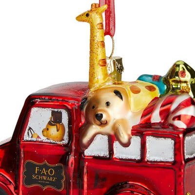 FAO Schwarz Souvenirs Ornament Glass Toy Delivery Truck 4.13 x 3.74"