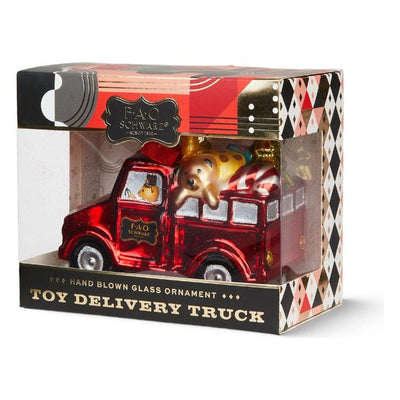FAO Schwarz Souvenirs Ornament Glass Toy Delivery Truck 4.13 x 3.74"