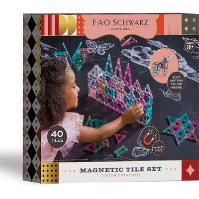 FAO Schwarz STEM 40 Piece Magnetic Tile Set - Pink