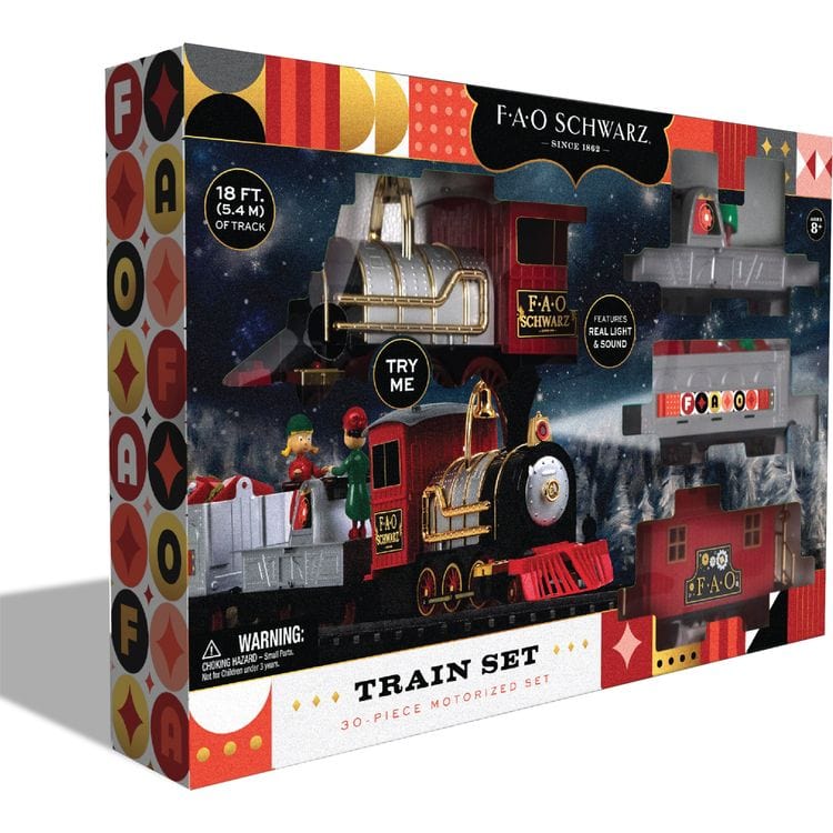 FAO Schwarz Classic Motorized Train Set 30 Piece deals Lights Sound 18 ft Track New