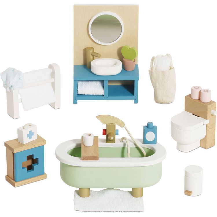 Le Toy Van Dolls Wooden Dolls House 19 Piece Bathroom Furniture Set