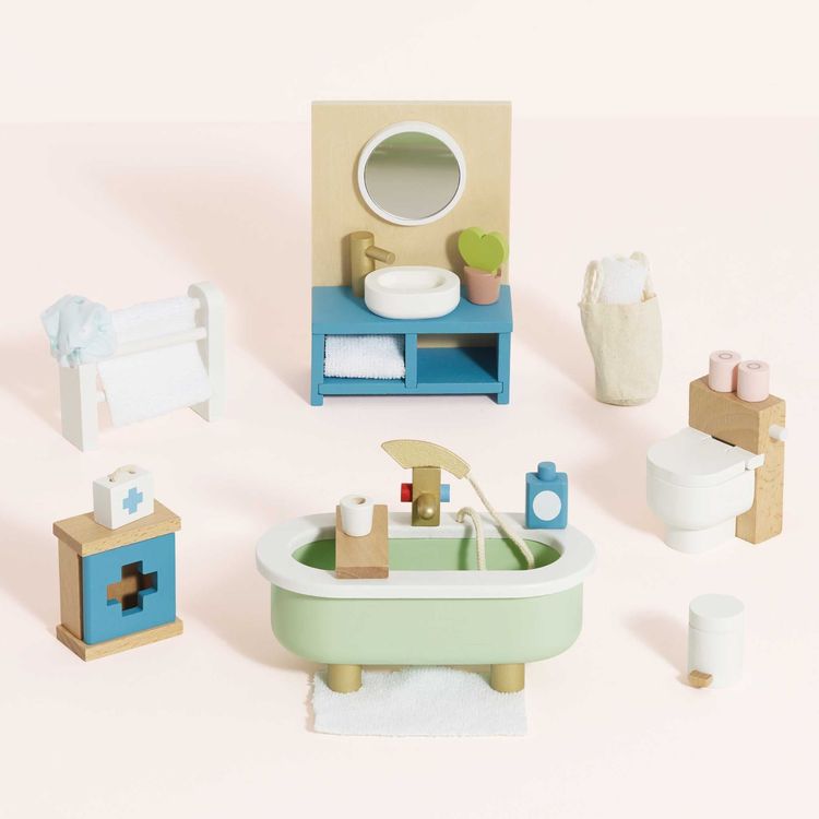 Le Toy Van Dolls Wooden Dolls House 19 Piece Bathroom Furniture Set