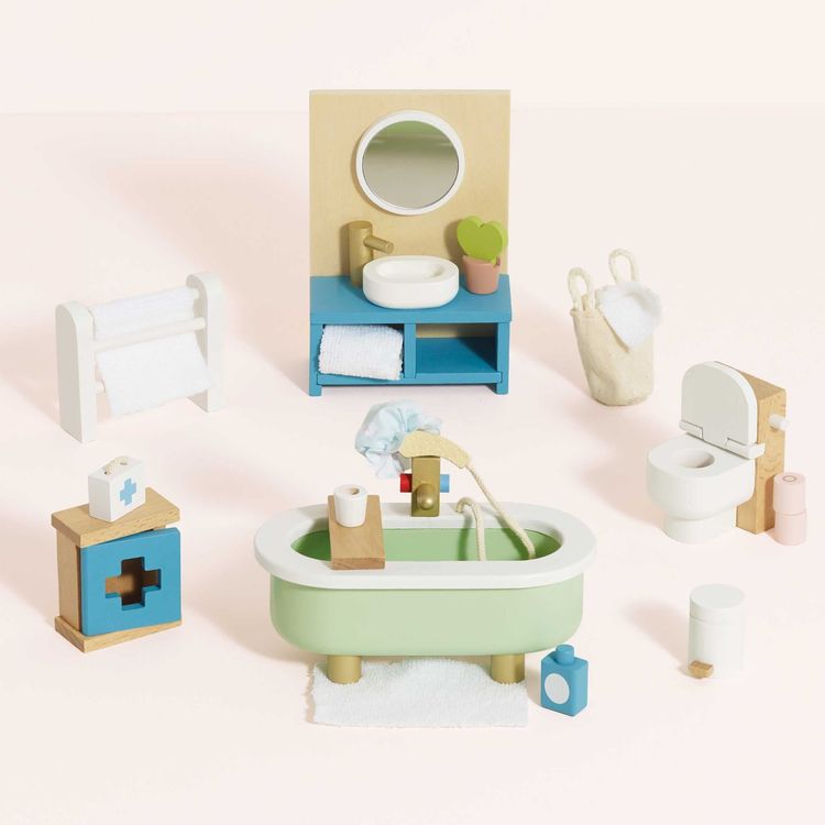 Le Toy Van Dolls Wooden Dolls House 19 Piece Bathroom Furniture Set