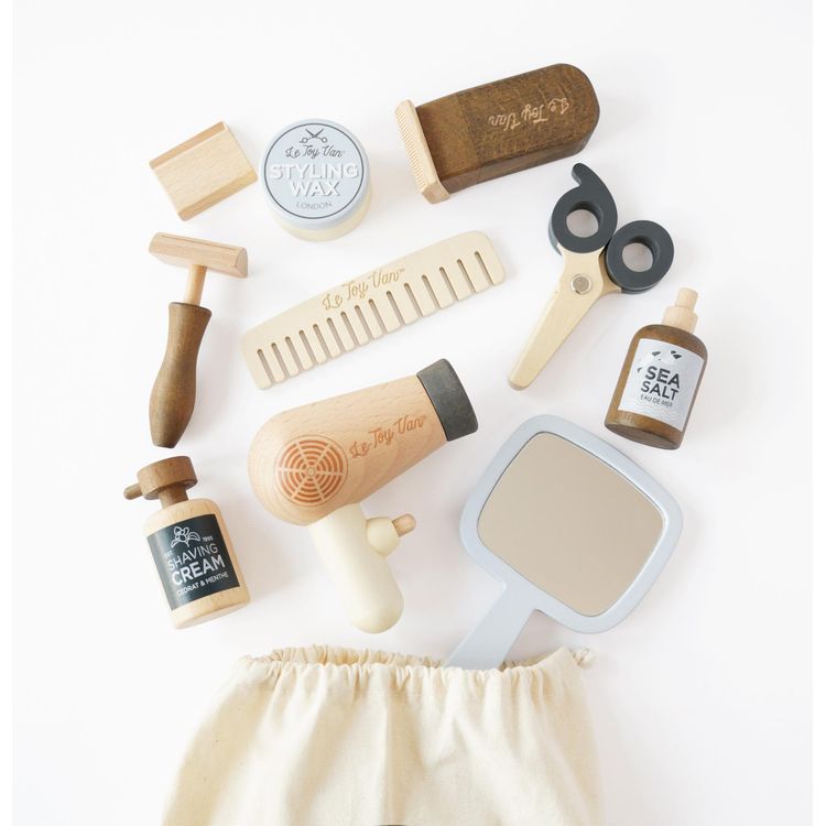 Le Toy Van Preschool Pretend Play Wooden Hairdresser & Barber Kit - 12 Pieces