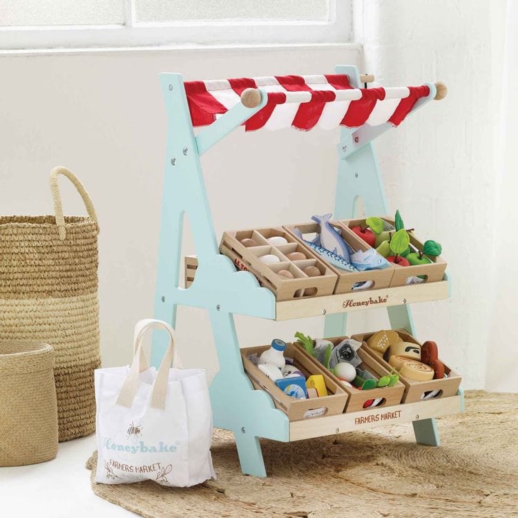 Le Toy Van Preschool Wooden Market Stall & Fruit Play Food Crate