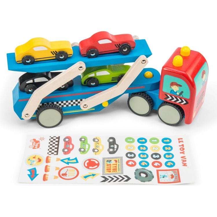 Le Toy Van Preschool Wooden Race Car Transporter Set - 7 Piece