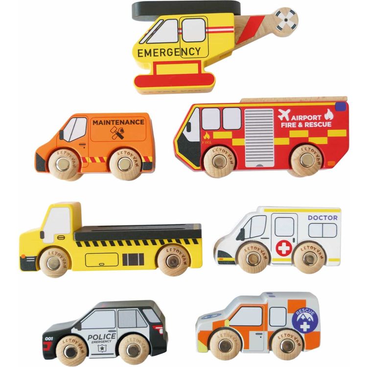 Le Toy Van Preschool Wooden Set of 7 Emergency Vehicles