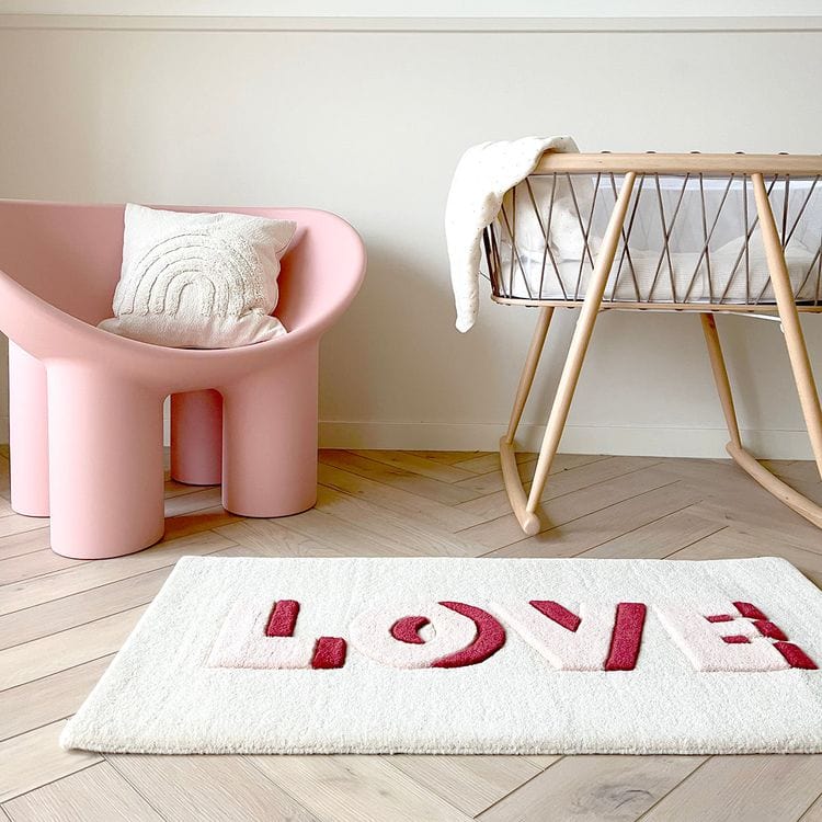 Maison Deux Room Decor Love Rug - Cream/Red