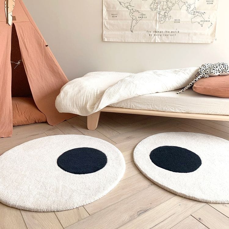 Maison Deux Room Decor Pair of Eyes Round Rug - White/Black