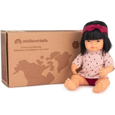 miniland Dolls 15" Asian Baby Doll with Dune Clothing Set