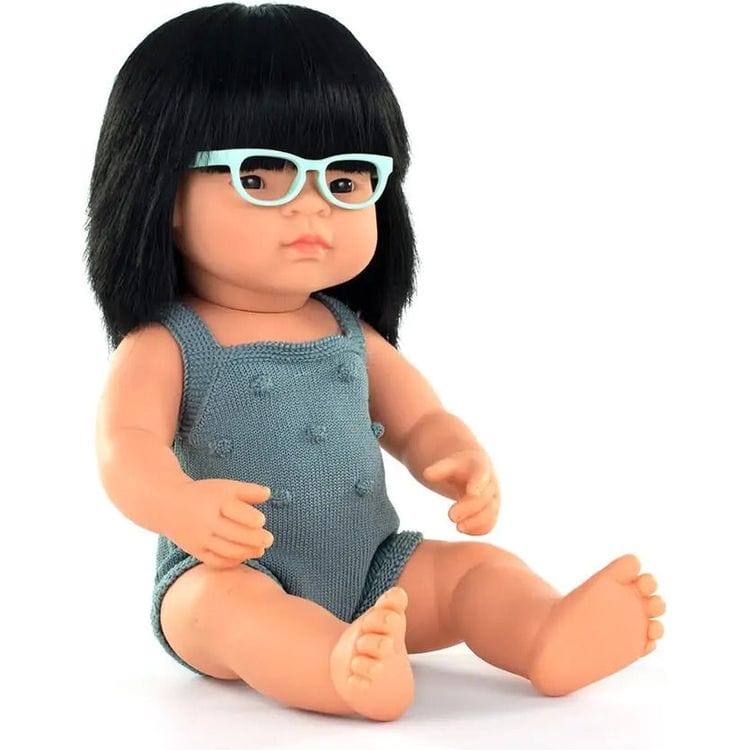 miniland Dolls 15" Baby Doll Asian Girl with Glasses