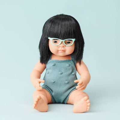 miniland Dolls 15" Baby Doll Asian Girl with Glasses