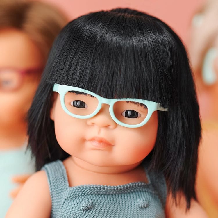 miniland Dolls 15" Baby Doll Asian Girl with Glasses