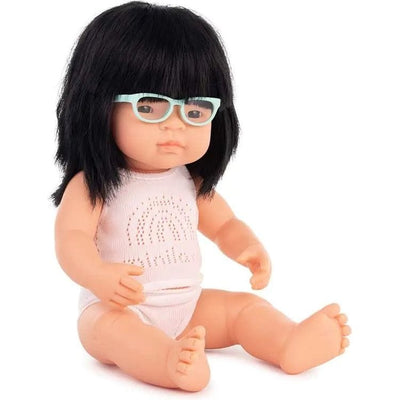 miniland Dolls 15" Baby Doll Asian Girl with Glasses