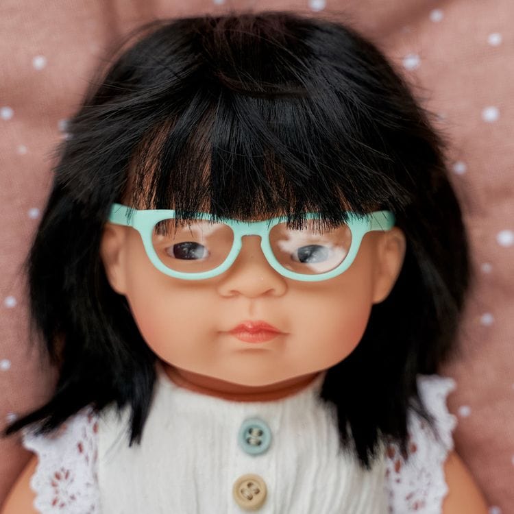 miniland Dolls 15" Baby Doll Asian Girl with Glasses