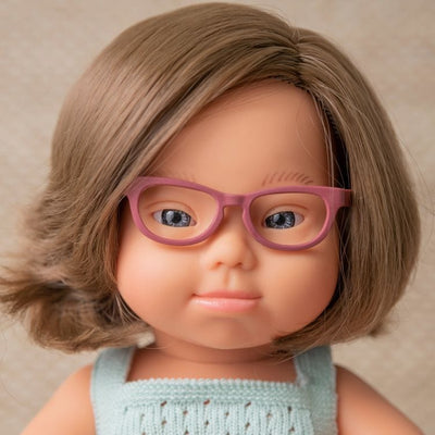 miniland Dolls 15" Baby Doll Caucasian Girl Down Syndrome with Glasses