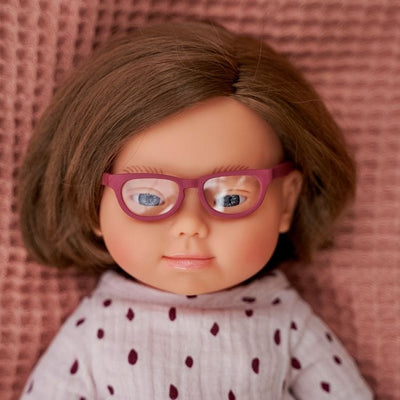 miniland Dolls 15" Baby Doll Caucasian Girl Down Syndrome with Glasses