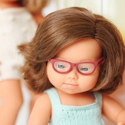 miniland Dolls 15" Baby Doll Caucasian Girl Down Syndrome with Glasses