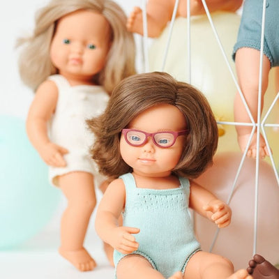 miniland Dolls 15" Baby Doll Caucasian Girl Down Syndrome with Glasses